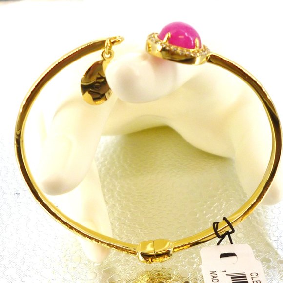Carolee Bracelet Pink Gemstone "Joy" Gold Plate Hinged 2.5" NWT Orig $75 M489 - Picture 6 of 7